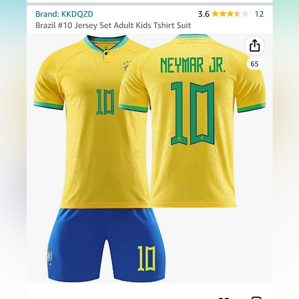 Brazil #10 Jersey Set Adult Kids Tshirt Suit